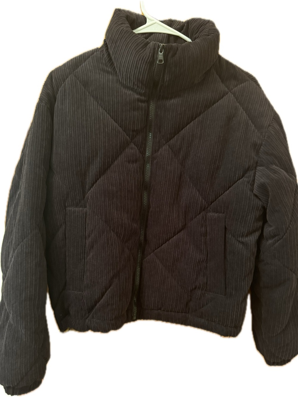 Love Tree Black Corduroy Quilted Puffer Jacket - Small